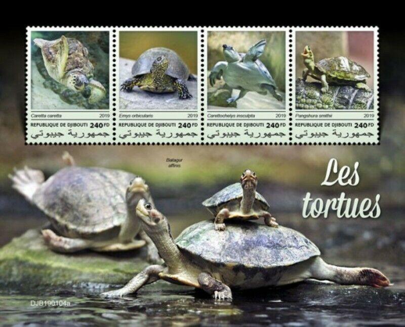 Djibouti - 2019 Turtles on Stamps - 4 Stamp Sheet - DJB190104a