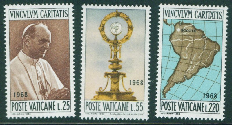 VATICAN Scott 461-3 MNH** 1968 Pope Paul VI Colombia visit