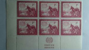 UNITED NATIONS SCOTT # 1 PLATE BLOCK  OF 6 MNH FIRST ISSUE 1951 GEM