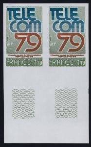 France 1657 imperf pair MNH World Telecommunicaitons Exhibition