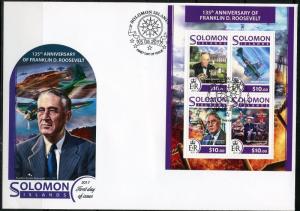 SOLOMON ISLANDS 2017 135th BIRTH ANNIVERSARY FRANKLIN D. ROOSEVELT SHEET  FDC