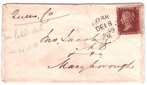 GB IRELAND Cover CORK SPOON (Irish-Type) Maryborough 1d Red 1859 {samwells}KA28