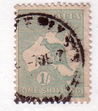 Australia #10 1sh, blue green, Kangroo & map wmk9(U) CV$35.00