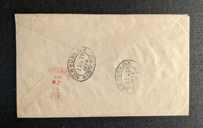 1924 Kingston Jamaica Registered Cover to Buffalo NY Via New York City