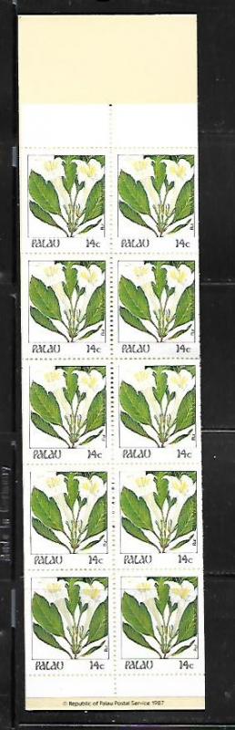 PALAU, 130A, MNH, COMPLETE BOOKLET, FLOWERS