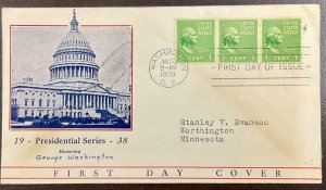 839 Unknown cachet George Washington Coil Presidential Series FDC 1939