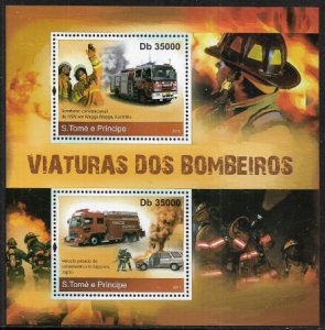 St Thomas & Prince Is #2396 MNH S/Sheet - Fire Fighting