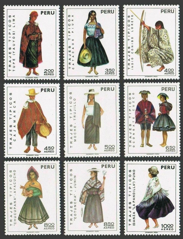 Peru C343-C348,hinged.Mi 872-874,907-909,936-938. Regional costumes, 1972-1973.