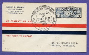 #2N4, ST. LOUIS / CHICAGO- ROBERTSON AIRCRAFT,  1ST FLIGHT AIRMAIL COVER.