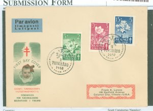 Finland B161-B163 1950 Flowers (set of three) semi-postal benefiting Tuberculosis Prevention (TB) on an addressed (label) cachet