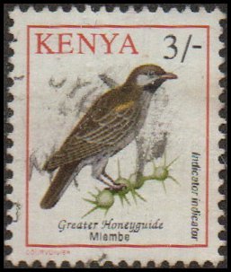 Kenya 600 - Used - 3sh Greater Honeyguide (1993)