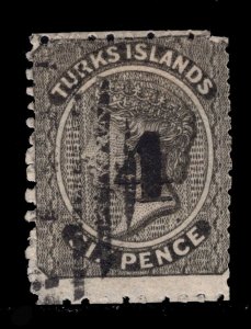 MOMEN: TURKS ISLANDS SG #44 1881 USED £600 LOT #68723*