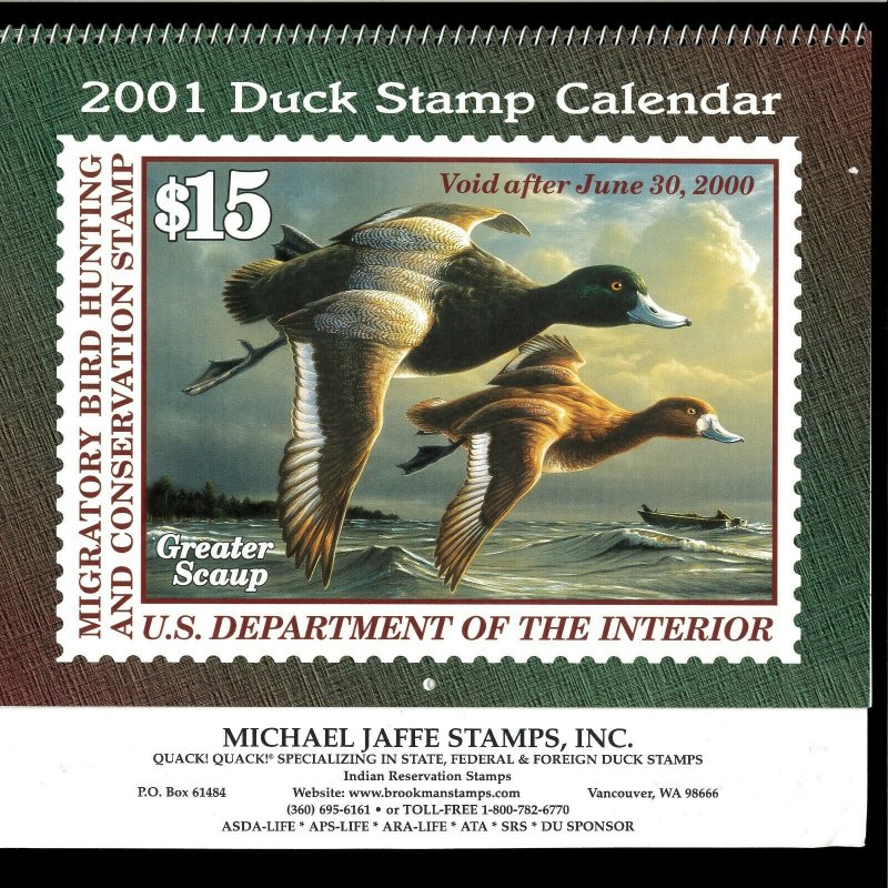 2001 DUCK STAMP CALENDAR - GREAT PICTURES & COLLECTIBLE, OR SAVE UNITL 2029!