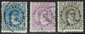 COOK ISLANDS 1893 QUEEN 1D 1½D AND 5D WMK STAR NZ SG 12B PERF 12 X 11½ USED