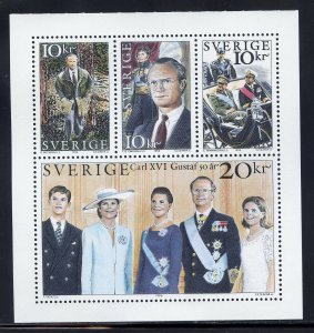 Sweden 2167a MNH, King Carl XVI Gustaf 50th. Birthday Booklet pane from 1996.