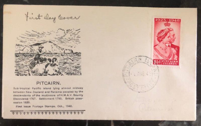 1949 Pitcairn Island First Day Cover FDC Cachet Silver Wedding QE2 Stamp