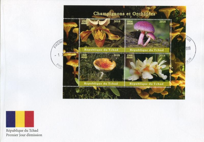 Chad 2018 FDC Mushrooms & Orchids 4v M/S Cover Champignons Flowers Fungi Stamps