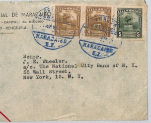 VENEZUELA Air Mail Maracaibo USA New York Banking Cover 1940s {samwells}ZN46