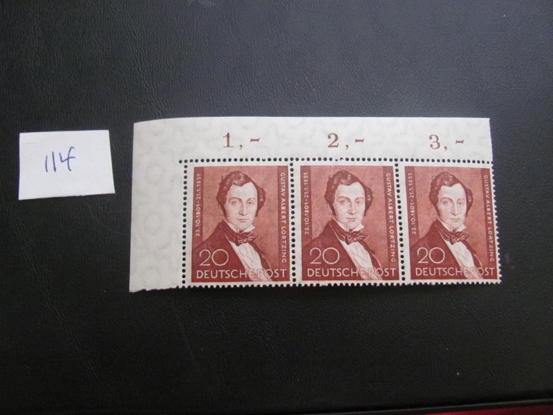 GERMANY BERLIN  MNH 1951 SC 9N69 SET CORNER MARGIN STRIP  XF $135 (114)