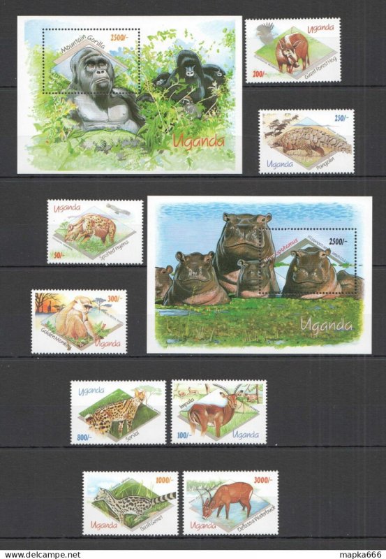 N1471 1992 Uganda Fauna Wild Animals #1121-28 Michel 37 Euro 2Bl+1Set Mnh