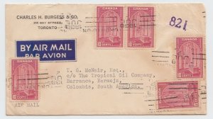 Double 25c 1/4 ounce air mail rate 5x10c light carmine to COLOMBIA Canada cover