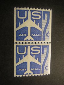 Scott C52, 7c Blue Jet Silhouette, Line Pair, MNH Airmail, small hole, CV $200