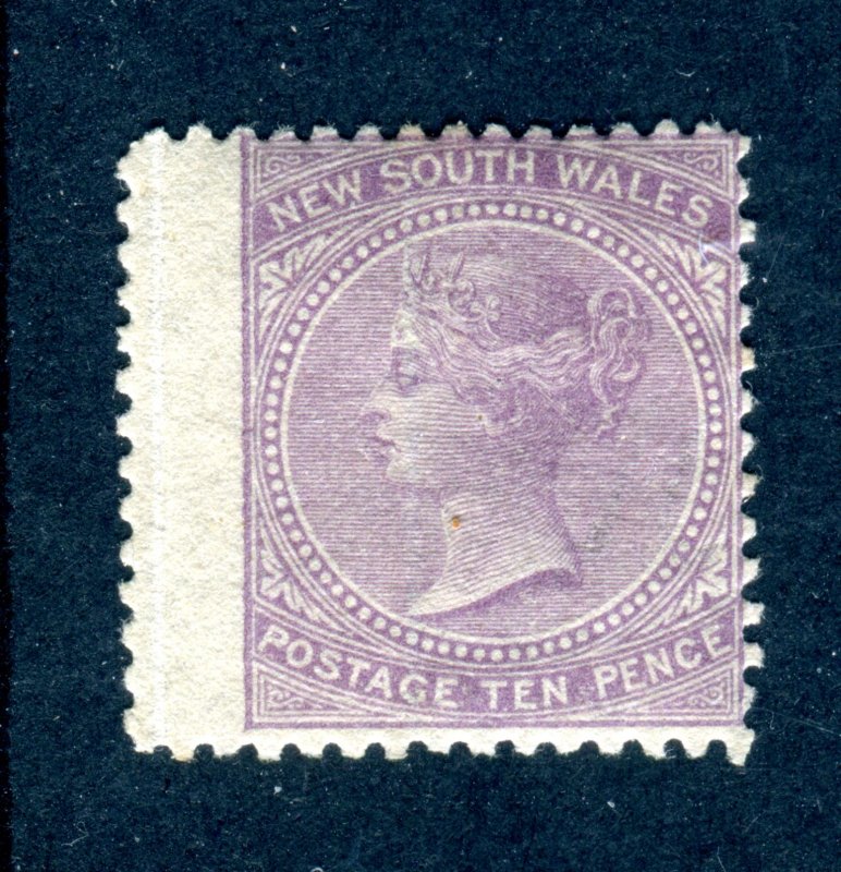 New South Wales 1867. 10d lilac. Wing Margin. P13. Mint. VLH. SG205.