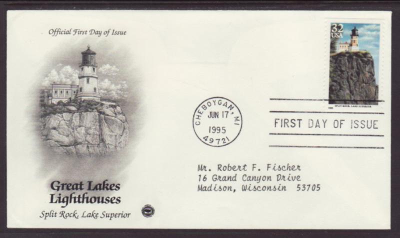 US Split Rock Lighthouse 1995 PCS Typed FDC BIN