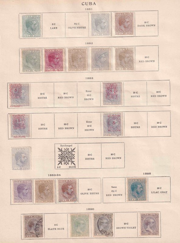 CUBA 3 ALBUM PAGES 1881+ MUCH MINT COLLECTION LOT 43 STAMPS $$$$$$$