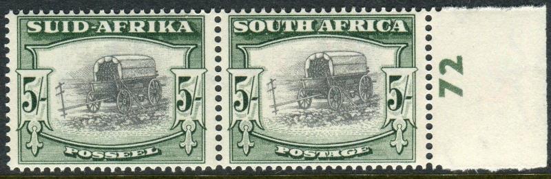 SOUTH AFRICA-1949 5/- Black & Pale Blue-Green.  An unmounted mint example Sg 122