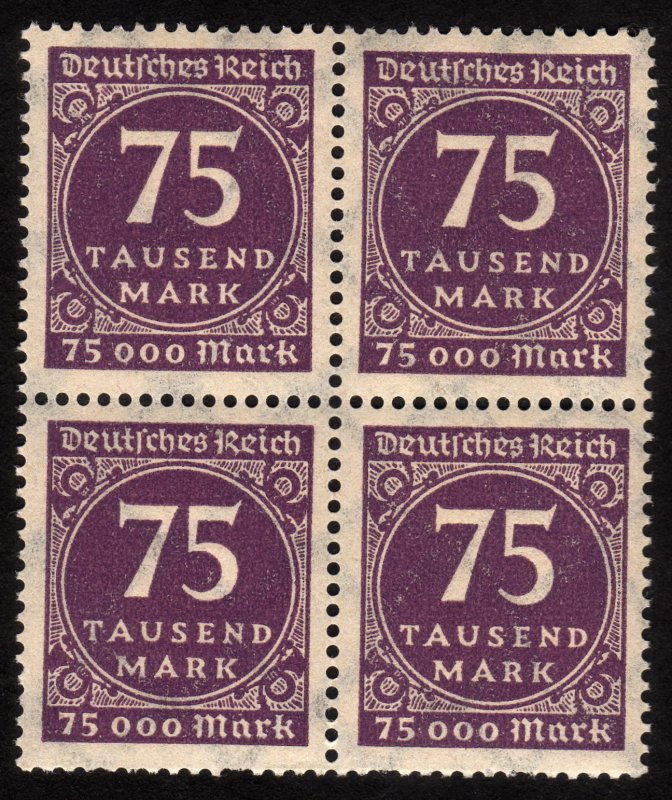 1923 Germany 75000Mk, MNH, Block of 4, Sc 240