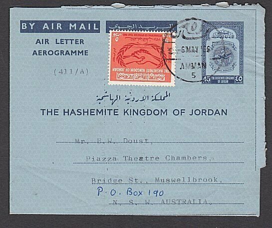 JORDAN 1966 uprated aerogramme used AMMAN to Australia......................L970 