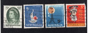 Australia 1963-65 Group of 4 Commemoratives, Scott 351, 354, 388, 390 used