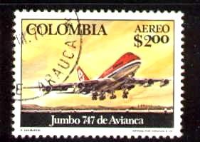 Airplane, 747 Jumbo Jet, Colombia SC#C633 used