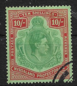 NYASALAND SG142 1938 10/= EMERALD & DEEP RED ON PALE GREEN USED