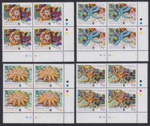 BIOT WWF Sea Stars 4 Bottom Right Corner Blocks with margins SG#253-256