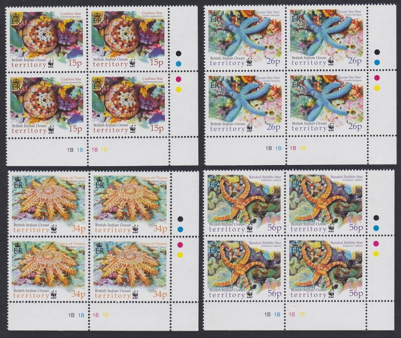 BIOT WWF Sea Stars 4 Bottom Right Corner Blocks with margins SG#253-256