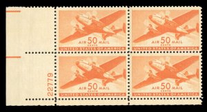 United States, Air Post #C31 Cat$47.50, 1941 50c orange, plate block of four,...