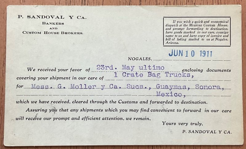 US #UX22 Used Postal Card Nogales Arizona Territory 6/11/1911  L37