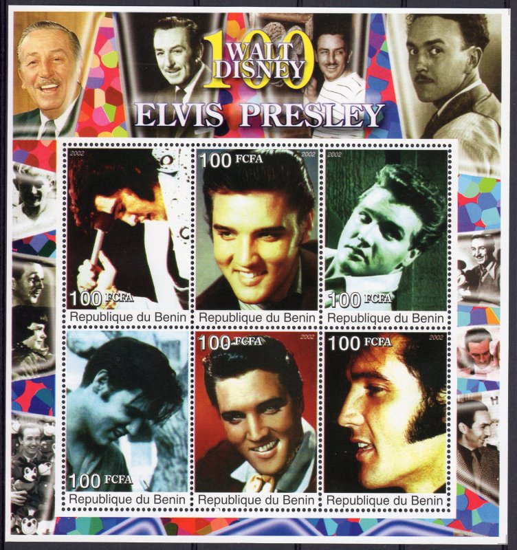 Benin 2002 Elvis Presley/Walt Disney 100 Years Sheetlet (6) Perforated MNH