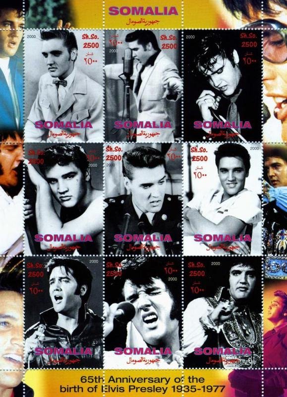 Somalia 2000 Elvis Presley 65th.Anniversary Birth Sheetlet (9) Perforated MNH