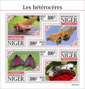Niger 2021 MNH Insects Stamps Moths Elephant Hawkmoth Io Moth 4v M/S