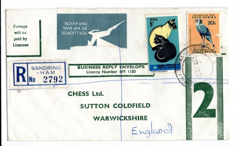 SOUTH AFRICA Cover Sandringham CATS Registered CHESS Sutton Coldfield 1972 CH10