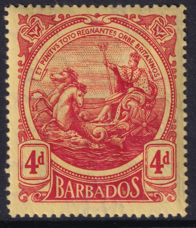 1916-18 Barbados Seal of the Colony 4 pence issue MVLH Sc# 133 CV $1.50 stk #2