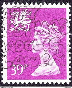 GREAT BRITAIN Wales 1991 QEII 39p Bright Mauve Machin SGW69 FU Christmas Slog...