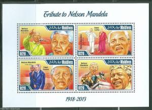 MALDIVE  ISLANDS 2014 MEMORIAL TRIBUTE TO NELSON MANDELA  CASTRO SHEET MINT NH