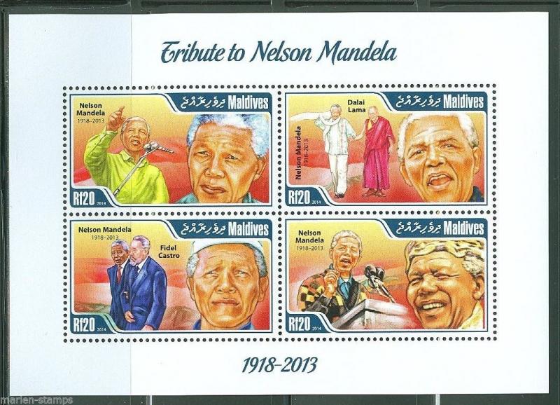 MALDIVE  ISLANDS 2014 MEMORIAL TRIBUTE TO NELSON MANDELA  CASTRO SHEET MINT NH