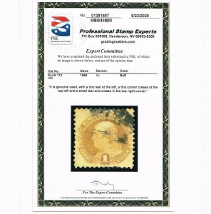 AFFORDABLE GENUINE SCOTT #112 F-VF USED 1869 PICTORIAL PSE CERT CLEAR G-GRILL