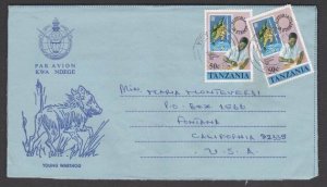 TANZANIA 1981 Young Warthog formular aerogramme used to USA ex Mbulu........L916