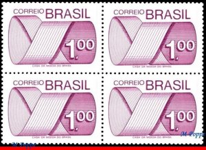 1257 BRAZIL 1974 MÖBIUS STRIP, $ 1.00, ENGRAVINGS, NUMERALS, BLOCK MNH